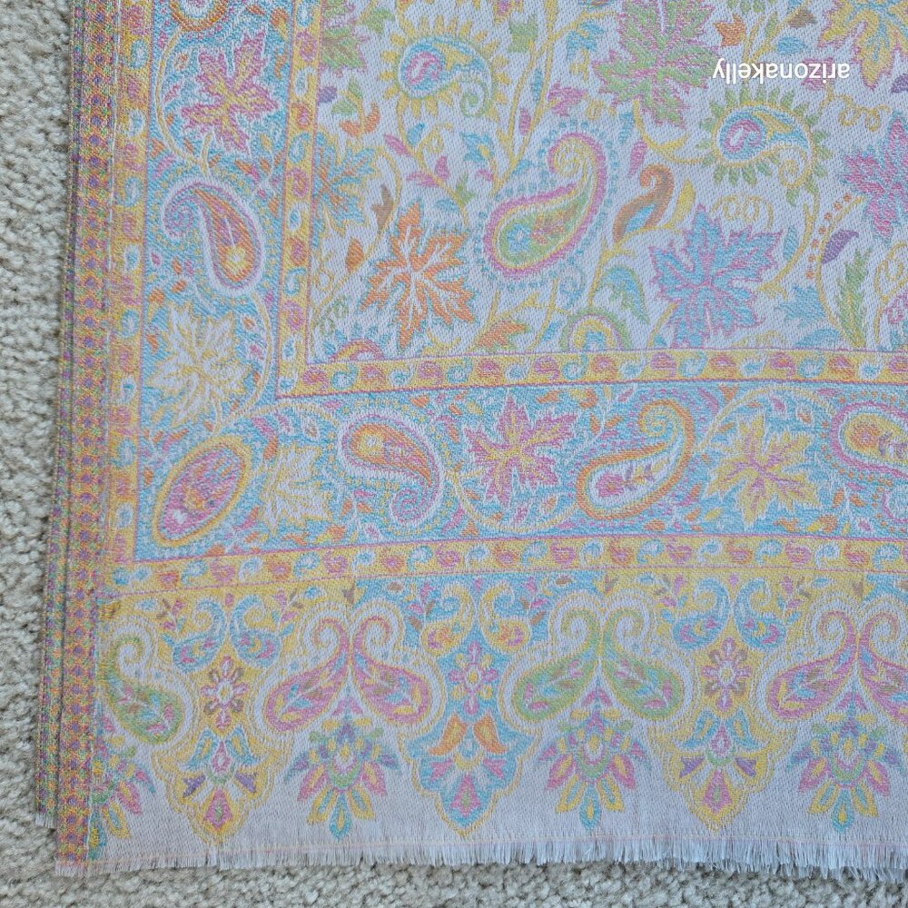 NWT Silk Modal Scarf Stole Wrap Pastel Paisley Leaves - Picture 6 of 16